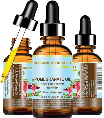 POMEGRANATE OIL 100% Pure Natural Refined Cold-Pressed Carrier Oil 1 Fl oz 30 ml for Face, Skin, Body, Hair, Lip, Nails. Rich in vitamin C by Botanical Beauty