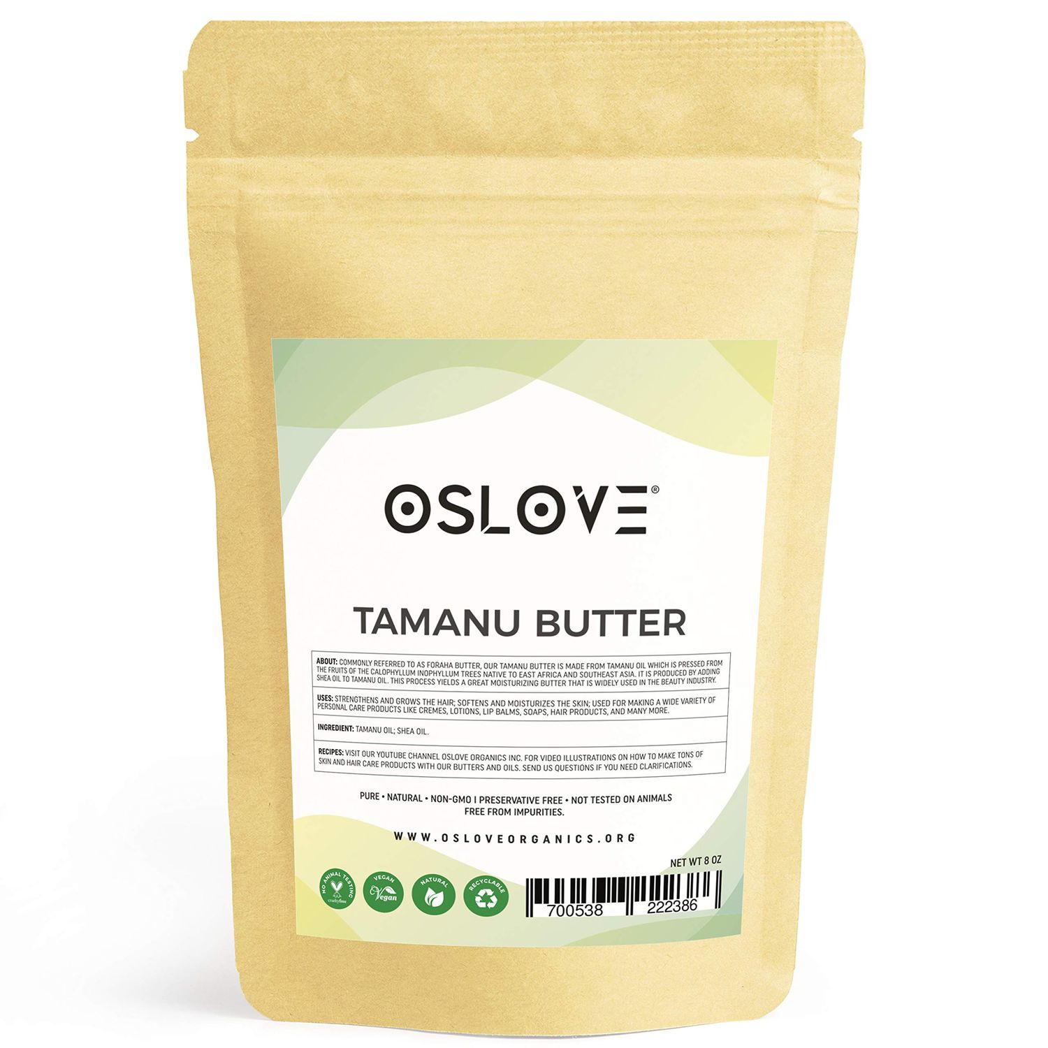 Oslove Organics Tamanu Butter 8 oz Natural Moisturizer for Skin and Hair | Great for keeping whipped body butters soft and fluffy, lotions, salves and cremes