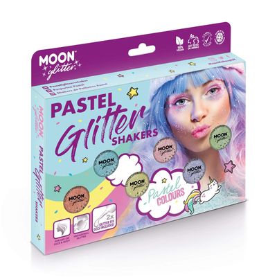 Pastel Glitter Shakers by Moon Glitter - 100% Cosmetic Glitter for Face, Body, Nails, Hair and Lips - 0.10oz - Boxset