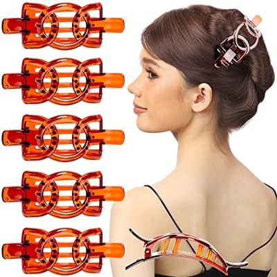 RC ROCHE ORNAMENT 6 Pcs Womens Plastic Side Slide Wide Ribbon Bow Fashion Styling Durable Strong Hold Firm Grip Teeth Beauty Accessory Hair Clip Clamp, Large Brown