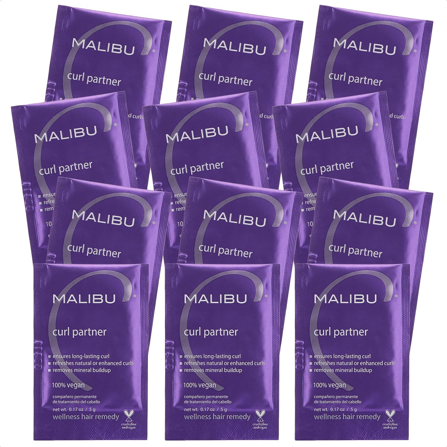 Malibu C Curl Partner Wellness Remedy (12 Packets) - Removes Mineral Build up for Healthier + Bouncier Curly Hair - Contains Gentle Antioxidants for Curly Hair Care
