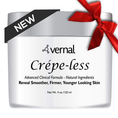 Vernal Crepe-less crepey skin firming cream to reduce crepey arms, neck &amp; hands. Organic tightening cream to reduce thin wrinkled skin on arms, neck and body. Made in USA (4 Oz)