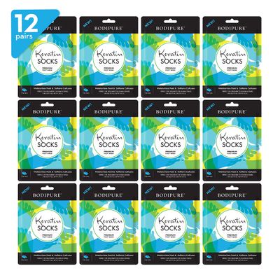 Bodipure Premium Foot Mask Keratin Socks | at Home Spa Moisturizer Socks for Dry Cracked Feet, Callus &amp; Heel Softening | Easy-to-Use Pedicure Foot Repair | Chemical-Free Feet Treatment | 12 Pairs
