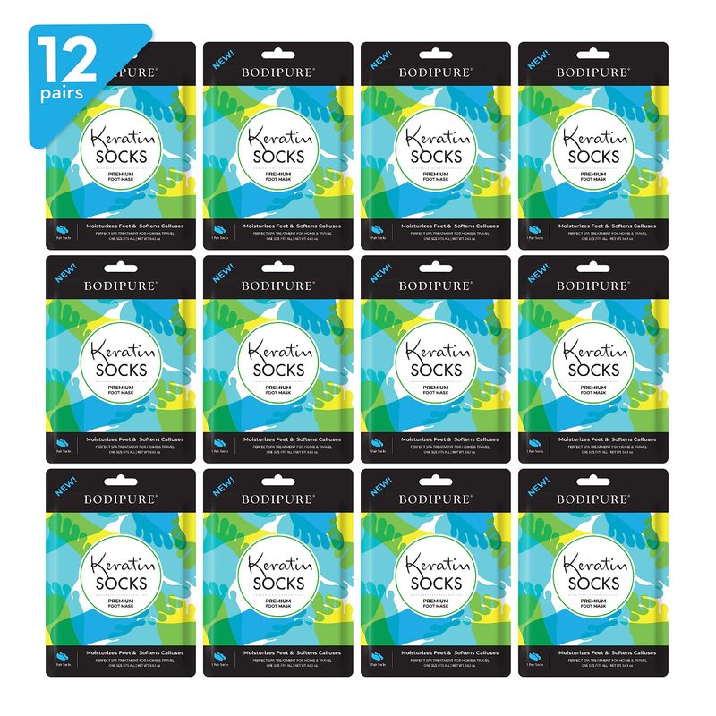 Bodipure Premium Foot Mask Keratin Socks | at Home Spa Moisturizer Socks for Dry Cracked Feet, Callus &amp; Heel Softening | Easy-to-Use Pedicure Foot Repair | Chemical-Free Feet Treatment | 12 Pairs