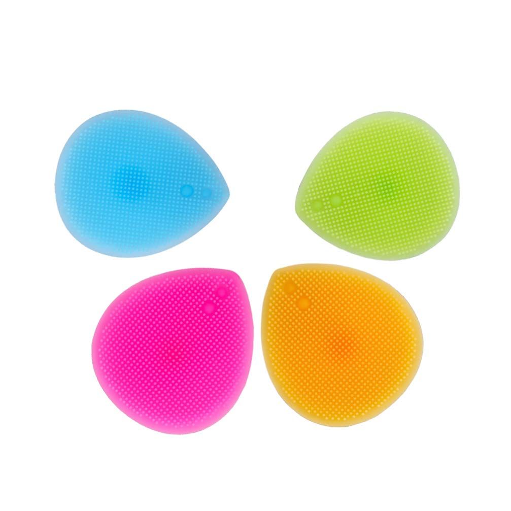 4pcs Silicone Face Scrubbers Heart Shape Face Blackhead Cleansing Brush with Suction Cup for Pore Removing Blackheads (Orange,Rose,Blue,Green)