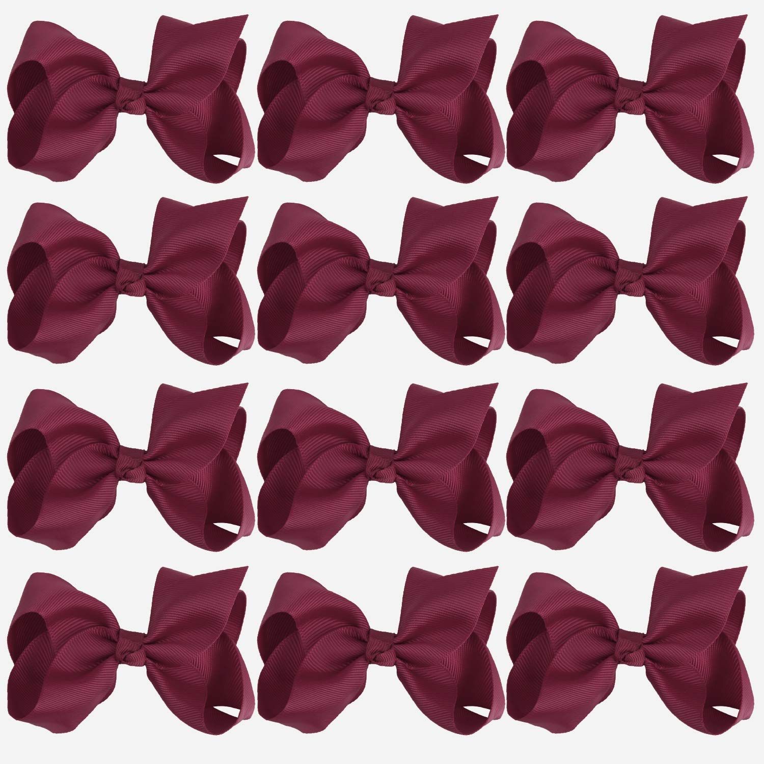 4 Inch Boutique Girls Hair Bows Hair Clips for Girls Toddlers 12 Pcs Solid Color (Maroon)