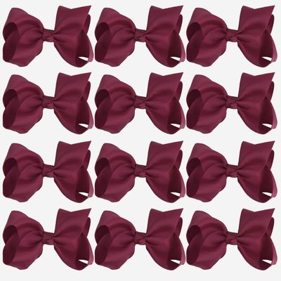 4 Inch Boutique Girls Hair Bows Hair Clips for Girls Toddlers 12 Pcs Solid Color (Maroon)