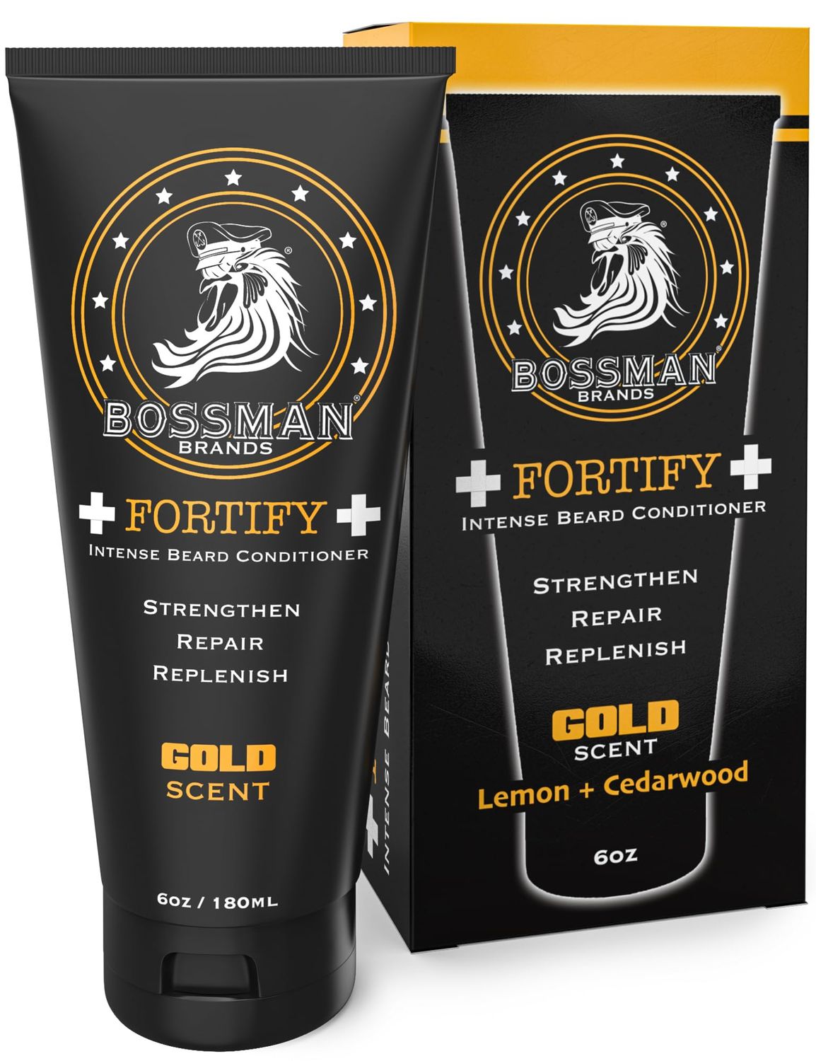 Bossman Fortify Intense Beard Conditioner - Shower Beard Wash, Moisturizer and Beard Softener for Men - Beard Growth Products - Made in USA (Gold Scent), 6 oz