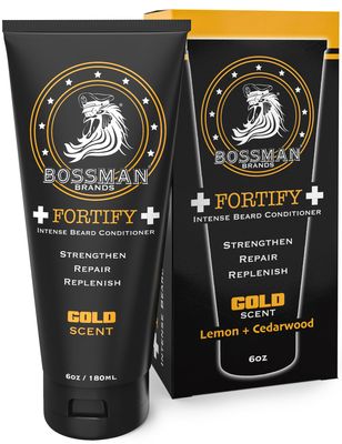 Bossman Fortify Intense Beard Conditioner - Shower Beard Wash, Moisturizer and Beard Softener for Men - Beard Growth Products - Made in USA (Gold Scent), 6 oz