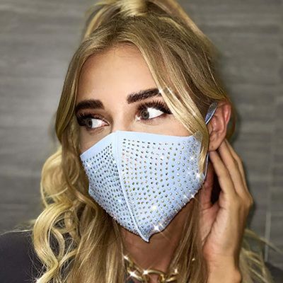 Abien Sparkly Crystal Face Cover Glitter Mesh Masks Ball Party Nightclub Mouth Covering for Women and Girls (Blue)