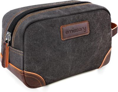 emissary Travel Toiletry Bag for Men, Leather and Canvas Toiletry Bags, Dopp Kit for Men, Travel Bathroom Bag Men&#39;s Shaving Kit, Travel Kit Small Bag for Men, Shaving Bag for Travel Accessories (Gray)