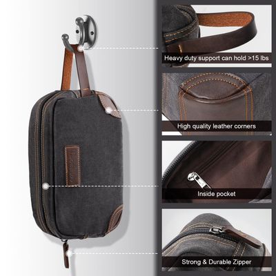 emissary Travel Toiletry Bag for Men, Leather and Canvas Toiletry Bags, Dopp Kit for Men, Travel Bathroom Bag Men's Shaving Kit, Travel Kit Small Bag for Men, Shaving Bag for Travel Accessories (Gray)