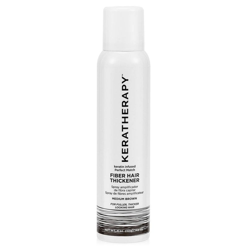 Keratherapy Keratin Infused Perfect Match Fiber Hair Thickener Spray, Medium Brown, 4 fl. oz., 140 ml - Volumizing, Thickening, &amp; Concealing Hairspray for Scalp Coverage, Roots &amp; Thinning Areas