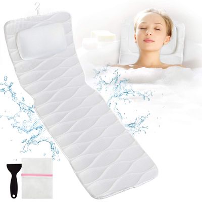 Full Body Bath Pillow, Bath Pillows for tub with Mesh Washing Bag &amp; 21 Non-Slip Suction Cups, Spa Bathtub Pillow for Head Neck Shoulder and Back Support - 5D Air Mesh &amp; Quick Drying