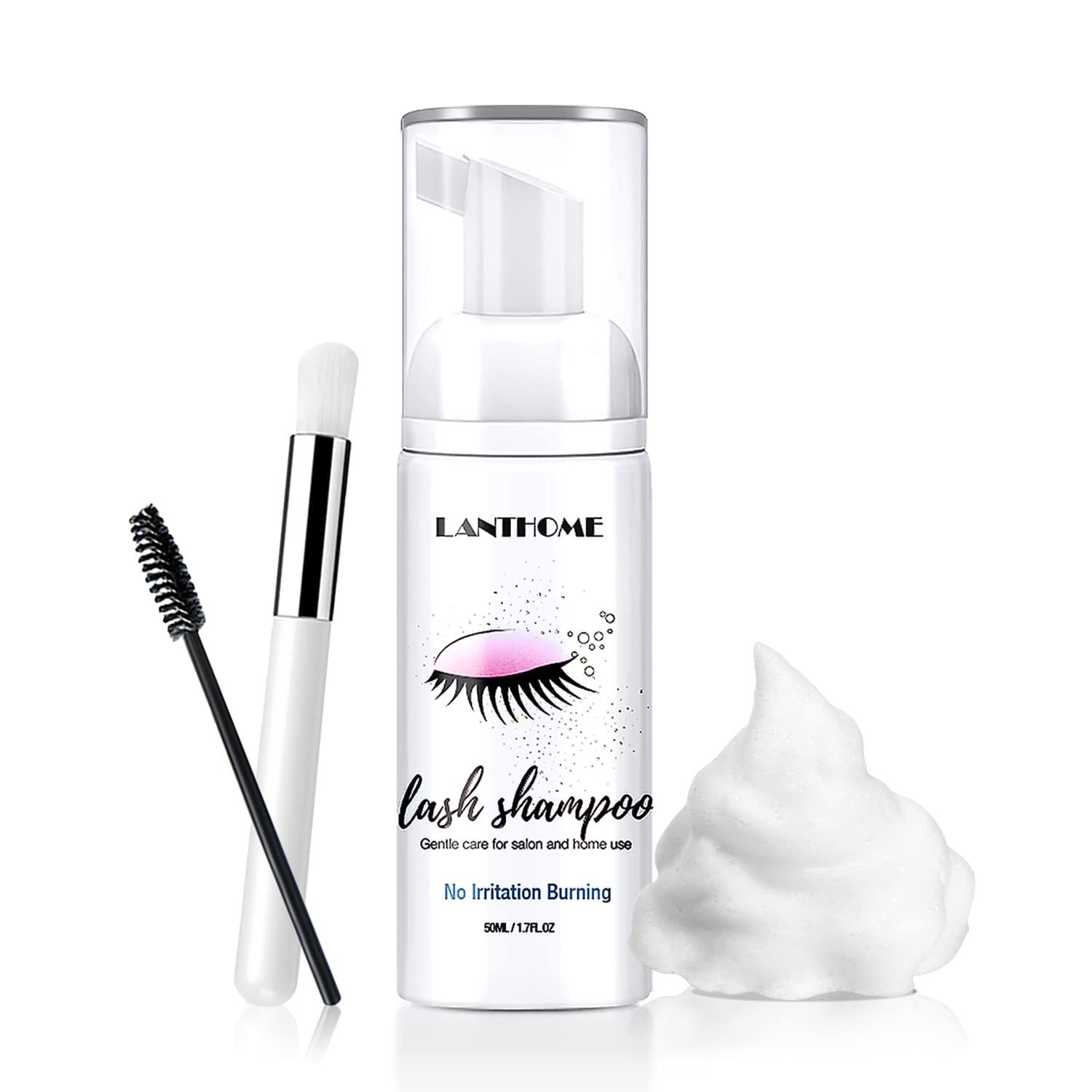 Eyelash Extension Shampoo, Remove Makeup Residue &amp; Mascara, Gentle Deep Cleansing and No Irritating or Burning for Eyelash Extension Foam - Perfect for Salon Use and Home Care (50ML)