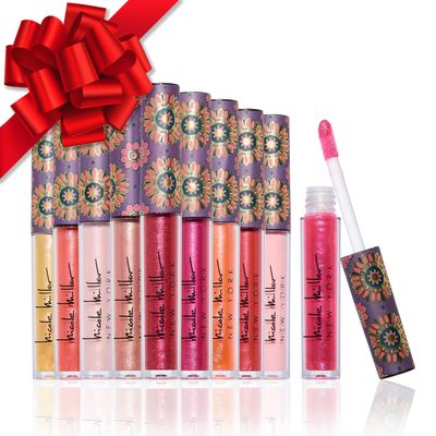 Nicole Miller Lip Gloss Collection Shimmery Glosses for Women and Girls Long Lasting Color Set with Rich Varied Colors, Pink Shimmer, 10 Count (Pack of 1)