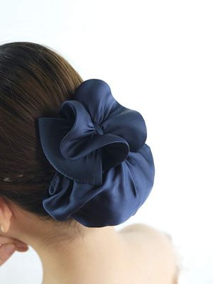 Women Professional Hair Bun Cover Net Snood Hairnet 3D Bowknot Decor Barrette Hair Clip 3D Bow Hair Accessories,Navy