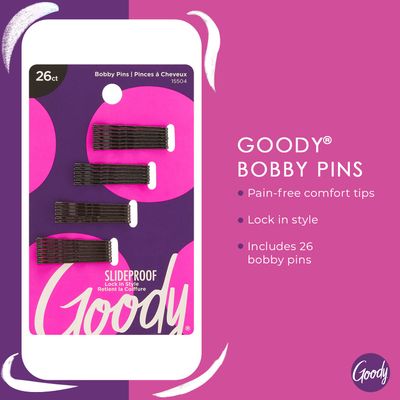 Goody Styling Hair Bobby Pins - 26 Count, Black - Slideproof and Lock-In Place - Suitable for All Hair Types - Pain-Free Hair Accessories for Women and Girls - All Day Comfort
