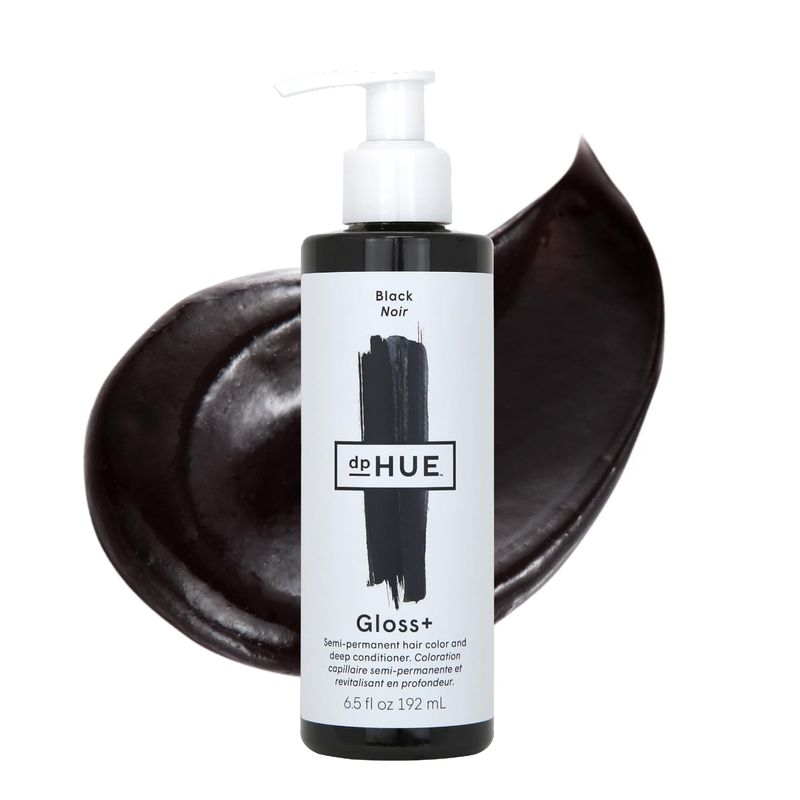 dpHUE Gloss+, Black - 6.5 oz (8-12 Applications) - Semi-Permanent Hair Color &amp; Conditioner - Lasts Up to Eight Washes - Paraben, SLS &amp; SLES Sulfate Free - Vegan, Leaping Bunny Certified