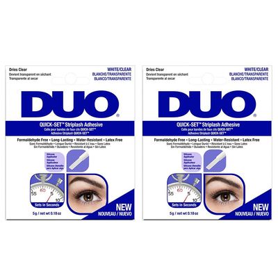 DUO Quick-Set Strip Lash Adhesive - White/Clear, Latex-Free, Water-Resistant, Long-Lasting, Lash Glue, 0.18 oz, 2-Pack