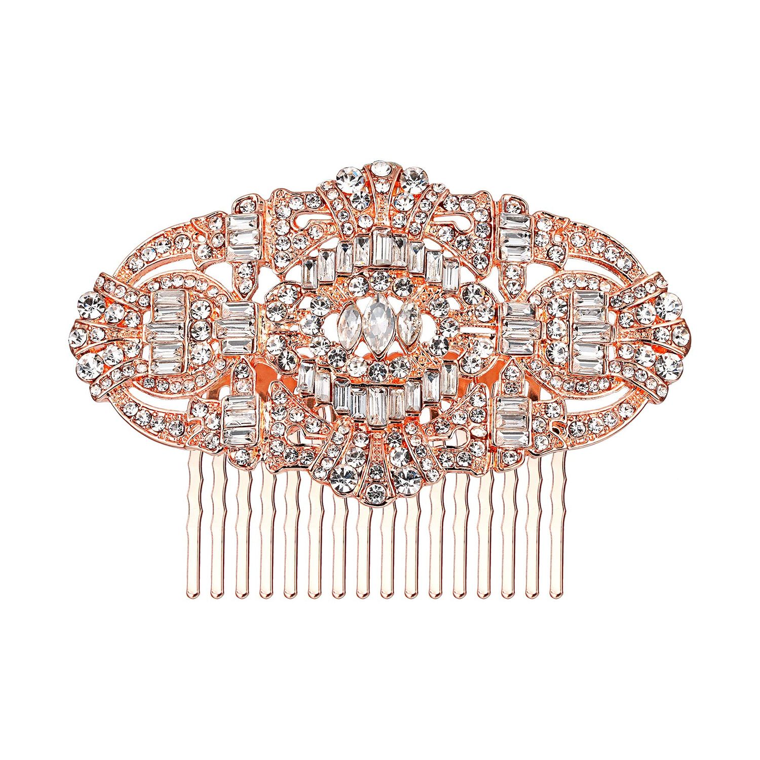 EVER FAITH 1920s Wedding Hair Accessories Austrian Crystal Bridal Art Deco Vintage Headpiece Side Comb for Women Bride Clear Rose Gold-Tone