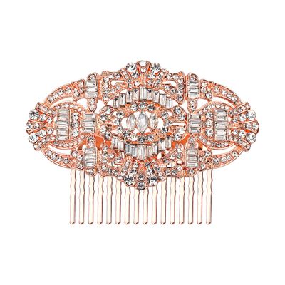 EVER FAITH 1920s Wedding Hair Accessories Austrian Crystal Bridal Art Deco Vintage Headpiece Side Comb for Women Bride Clear Rose Gold-Tone