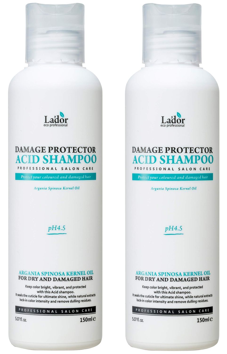 LA&#39;DOR Damage Protector Acid Shampoo (2x 5.07 fl.oz.) - 4.5 pH Acidic Formulation for Hair and Scalp pH Balance, Helps Neutralize Alkaline pH from Dyes and Bleaching LADOR