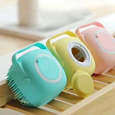 Silicone Exfoliating Brushes & Body Scrubber with Soap Dispenser for Shower, Enhancer Blood Circulation&Deep Cleansing Bath Loofah for Babies, Kids, Women, Men, and Pets (Pink)