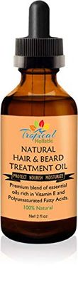 Tropical Holistic 100% Natural Hair Treatment Oil 2 oz - Premium Beard Essential Oil Blend with Argan, Emu, Jojoba, Jamaican Black Castor Oil, Peppermint for Men, Women with Dry, Damaged, Thin Hair