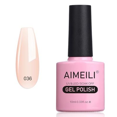 AIMEILI Soak Off U V LED Nude Gel Nail Polish - Soft Peach Pink (036) 10ml