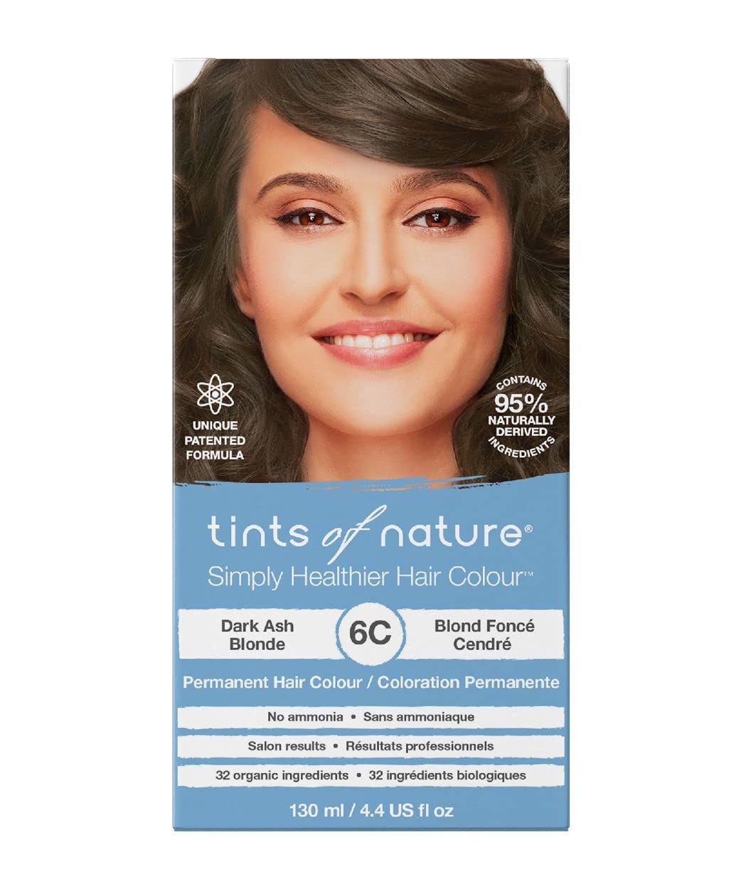 Tints of Nature 6C Dark Ash Blonde Permanent Hair Dye, Nourishes Hair and Covers Greys, Ammonia-Free, 130ml