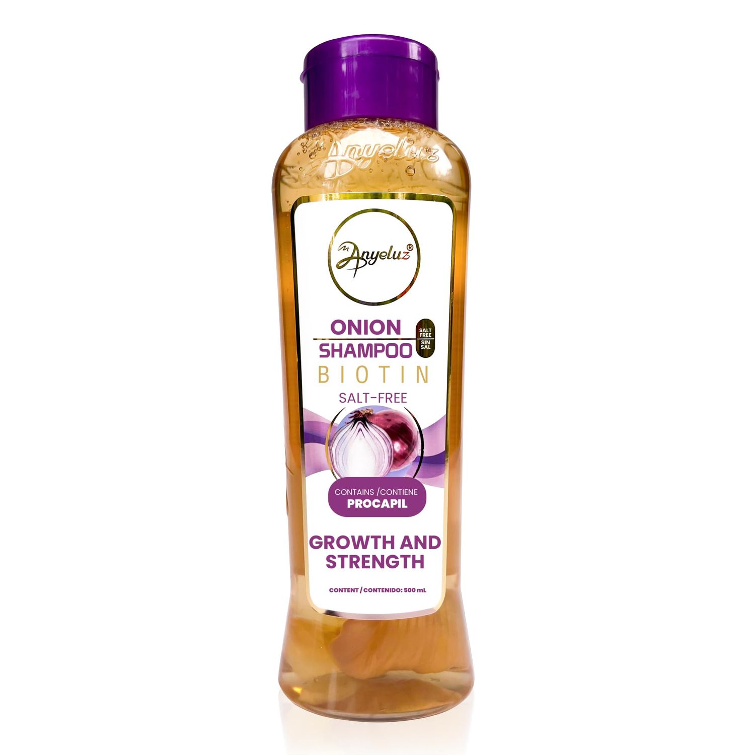 ANYELUZ Onion Shampoo, Cleanses and Reduces Oiliness, Provides Shine and Ideal for all Hair Types, Contains Natural Extracts, Salt and Paraben Free