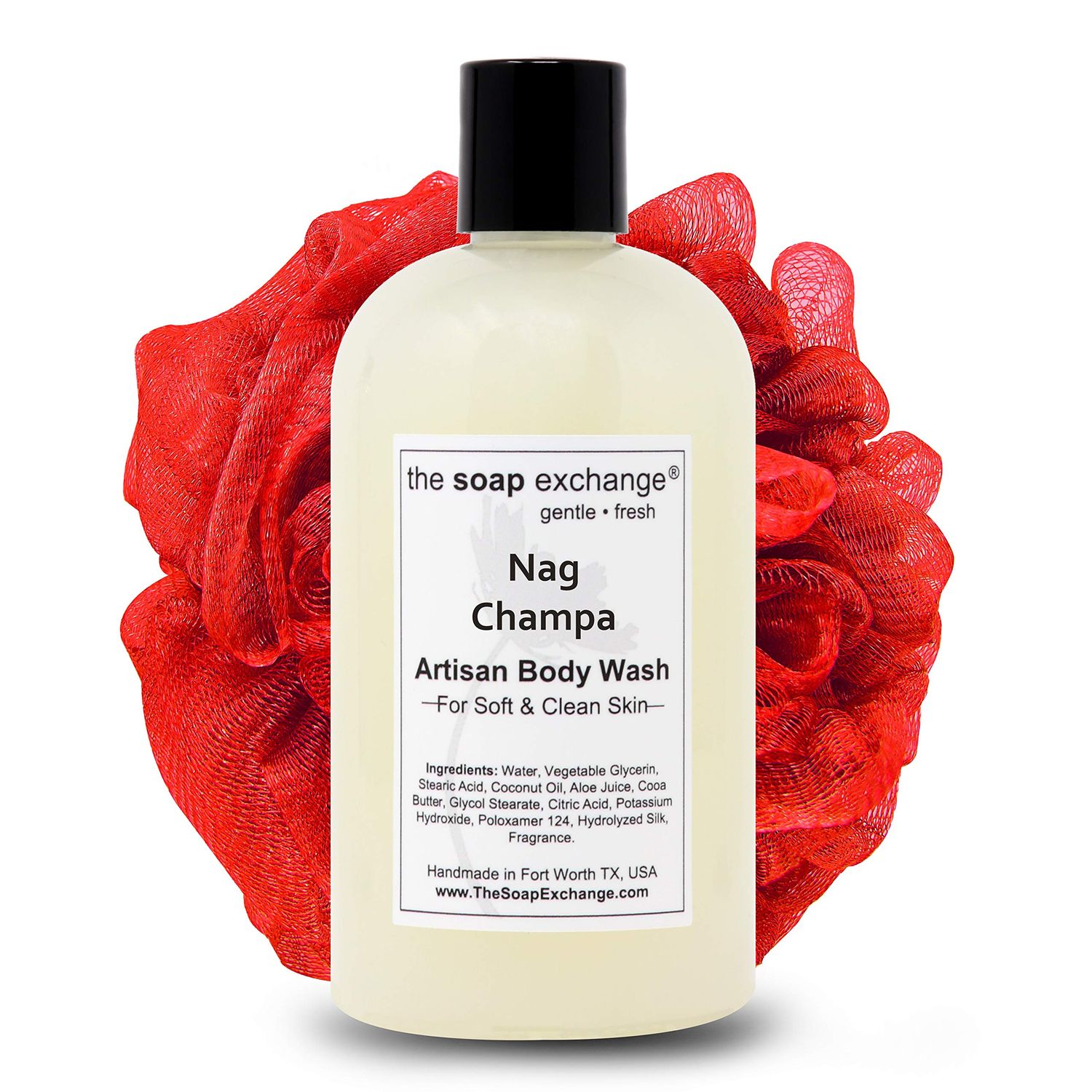 The Soap Exchange Body Wash - Nag Champa Scent - Hand Crafted 12 fl oz / 354 ml Natural Artisan Liquid Soap for Hand, Face &amp; Body, Shower Gel, Cleanse, Moisturize, &amp; Protect. Made in the USA.