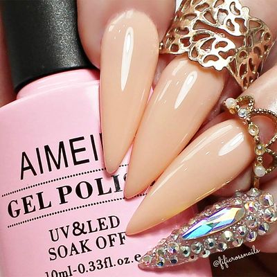 AIMEILI Soak Off U V LED Nude Gel Nail Polish - Soft Peach Pink (036) 10ml