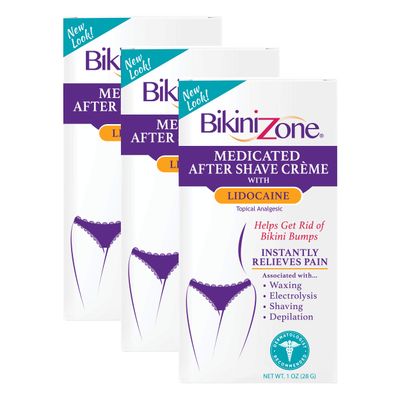 Bikini Zone Medicated After Shave Crme with Soothing Lidocaine, 1 Oz, 3 Pack