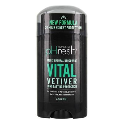 Honestly pHresh Natural Prebiotic Deodorant for Men, Baking Soda &amp; Aluminum Free Safe for Sensitive Skin, 24 Hour Odor Protection, 2.25 Oz, Vital Vetiver