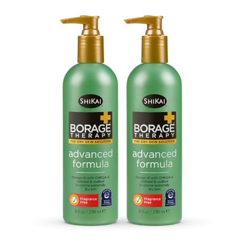 ShiKai Borage Therapy Advanced Formula Body Moisturizer (8oz, Pack of 2) | Fragrance Free | Hydrating Lotion for Dry Hands &amp; Body | with Oatmeal, Shea