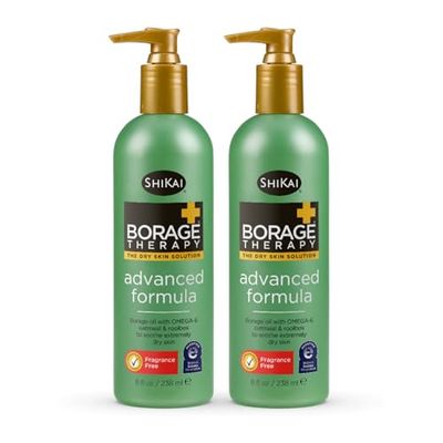 ShiKai Borage Therapy Advanced Formula Body Moisturizer (8oz, Pack of 2) | Fragrance Free | Hydrating Lotion for Dry Hands &amp; Body | with Oatmeal, Shea