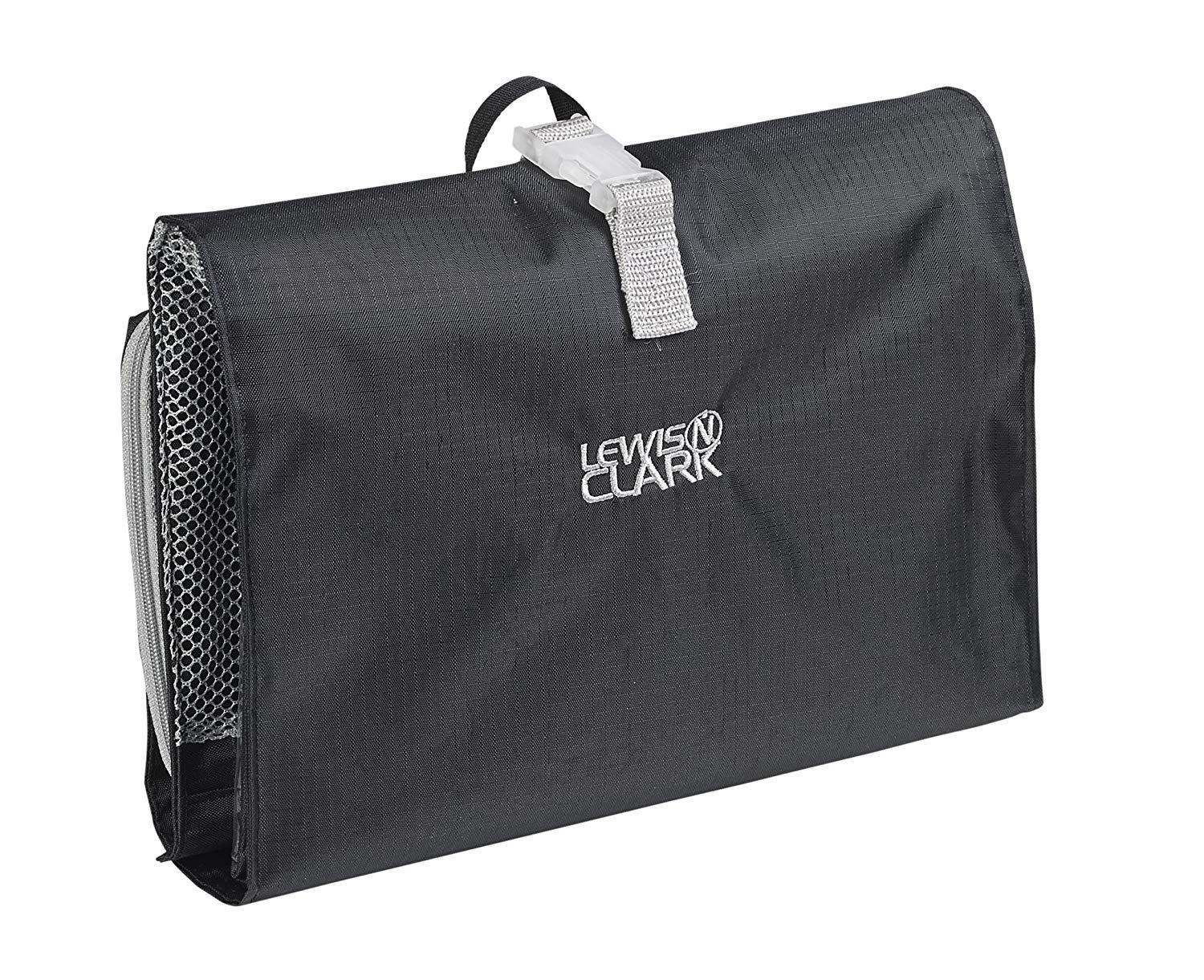 Lewis N. Clark Hanging Toiletry Bag for Travel Accessories, Shampoo, Cosmetics + Personal Items with Waterproof Compartment and Folding Design,Black