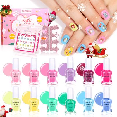 TOMICCA Kids Nail Polish Set - 12 Candy Rainbow Colors Non Toxic Water Based Odorless Peel Off Quick Dry Natural Safe for Toddler Parties &amp; Birthday Girls (Ages 3+)