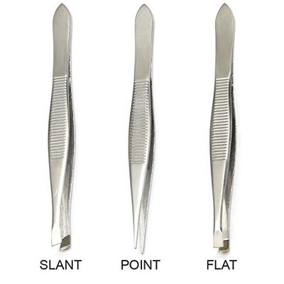 Luxxii (3 Pack) Tweezers Set - Stainless Steel Slant Tip, Flat, Point Tweezers Hair Plucker for Hair and Eyebrows Personal Care (A)