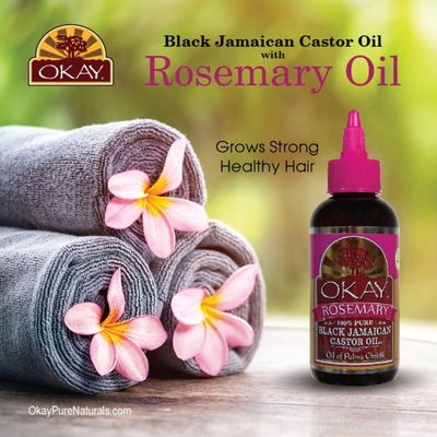 OKAY Pure Naturals Black Jamaican Castor Oil - Castor Oil for Hair Growth, Moisture for Skin, Face, Scalp, Eyelashes, Eyebrows - Hair Oil for Men & Women - Rosemary, 4 oz Glass Bottle