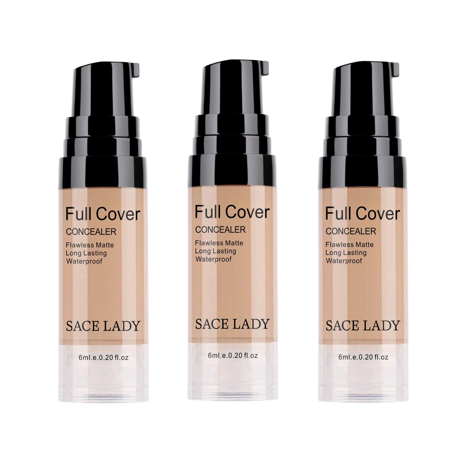 3 Pack Pro Full Cover Liquid Concealer, Waterproof Smooth Matte Flawless Finish Creamy Concealer Foundation for Eye Dark Circles Spot Face Concealer Makeup, Warm Natural, 36ml/0.20Fl Oz