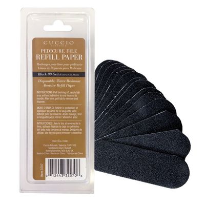 Cuccio Naturale 50-Count Black 80-Grit Pedicure File Refills - Coarse, Water-Resistant, Disposable Abrasive Sheets for Professional Foot Care - Fits Cuccio Stainless Steel Pedicure File