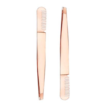 2 Pieces Multifunctional Eyebrow Tweezers with Eyebrow Comb False Eyelashes Applicator Tool Makeup Grooming Tool for Eyebrows or Facial Hair?Rose Gold?