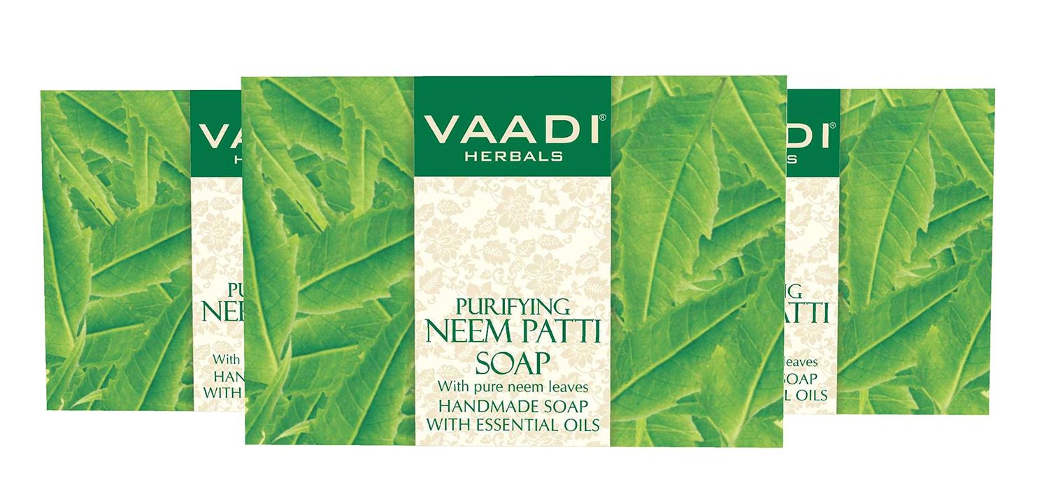 Vaadi Herbals Neem Soap (Neem Leaves Bar Soap), ALL Natural - Each 2.65 Ounces - Pack of 3 (8 Ounces)