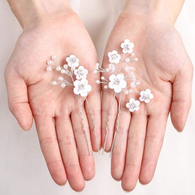 Fstrend Bridal Wedding Hair Pins Silver Sparkly Rhinestones Pearls Flower Hair Pin Bride Hairpieces Gorgeous Hair Accessories for Women(Pack of 2) (Silver)