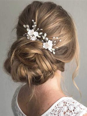 Fstrend Bridal Wedding Hair Pins Silver Sparkly Rhinestones Pearls Flower Hair Pin Bride Hairpieces Gorgeous Hair Accessories for Women(Pack of 2) (Silver)