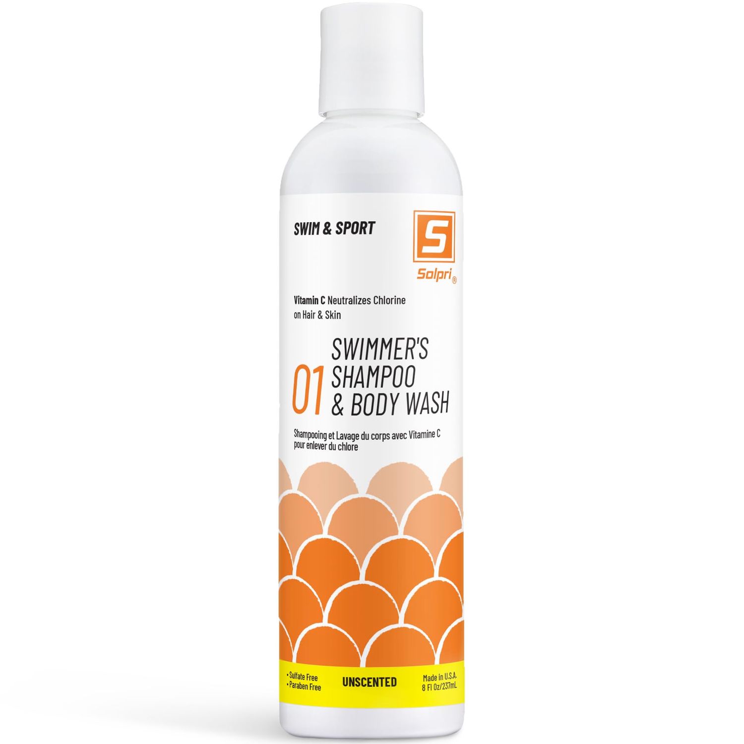 Solpri Swimmers Chlorine Swim Shampoo and Body Wash for Kids &amp; Adults - Unscented with Vitamin C, 8 Fl Oz