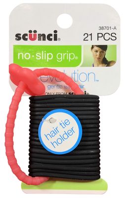 Scunci No-Slip Grip Gel Evolution Ponytailers with Holder,21-Pieces per pack,1-Pack
